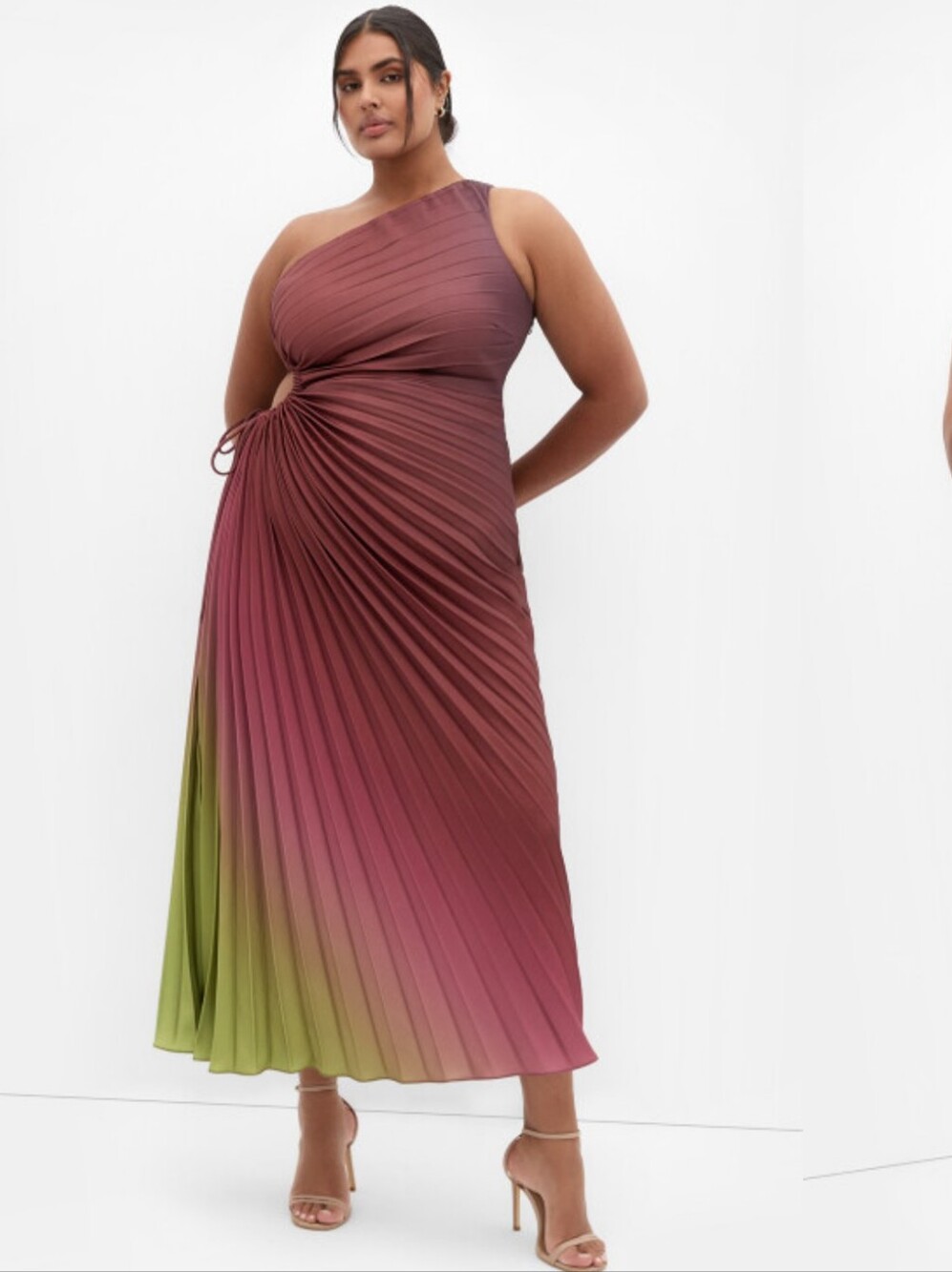 City Chic Plus Size 22: One-Shoulder Ombre Pleated Midi Dress in Plum and Olive